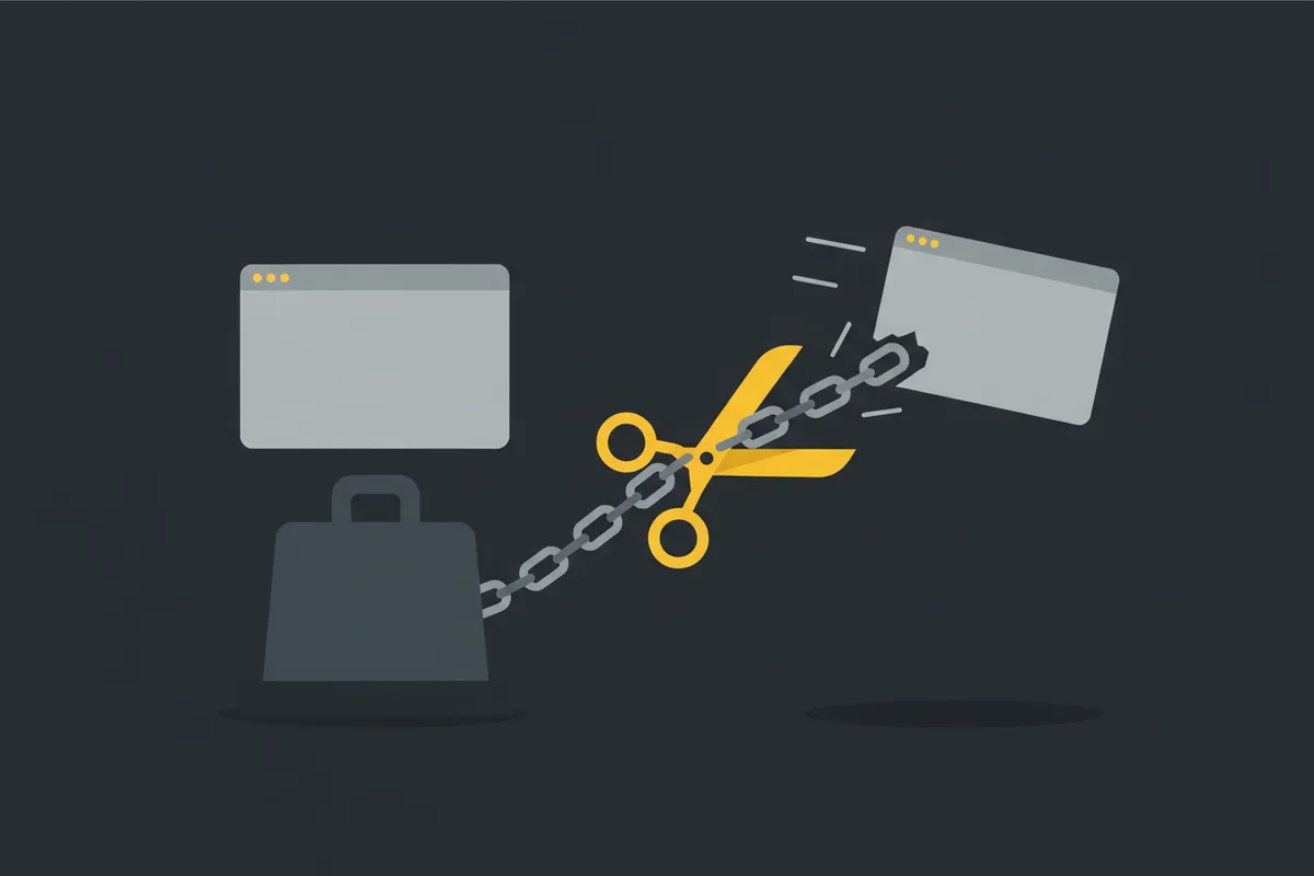 Scissors cutting the chain between a web page and a heavy weight