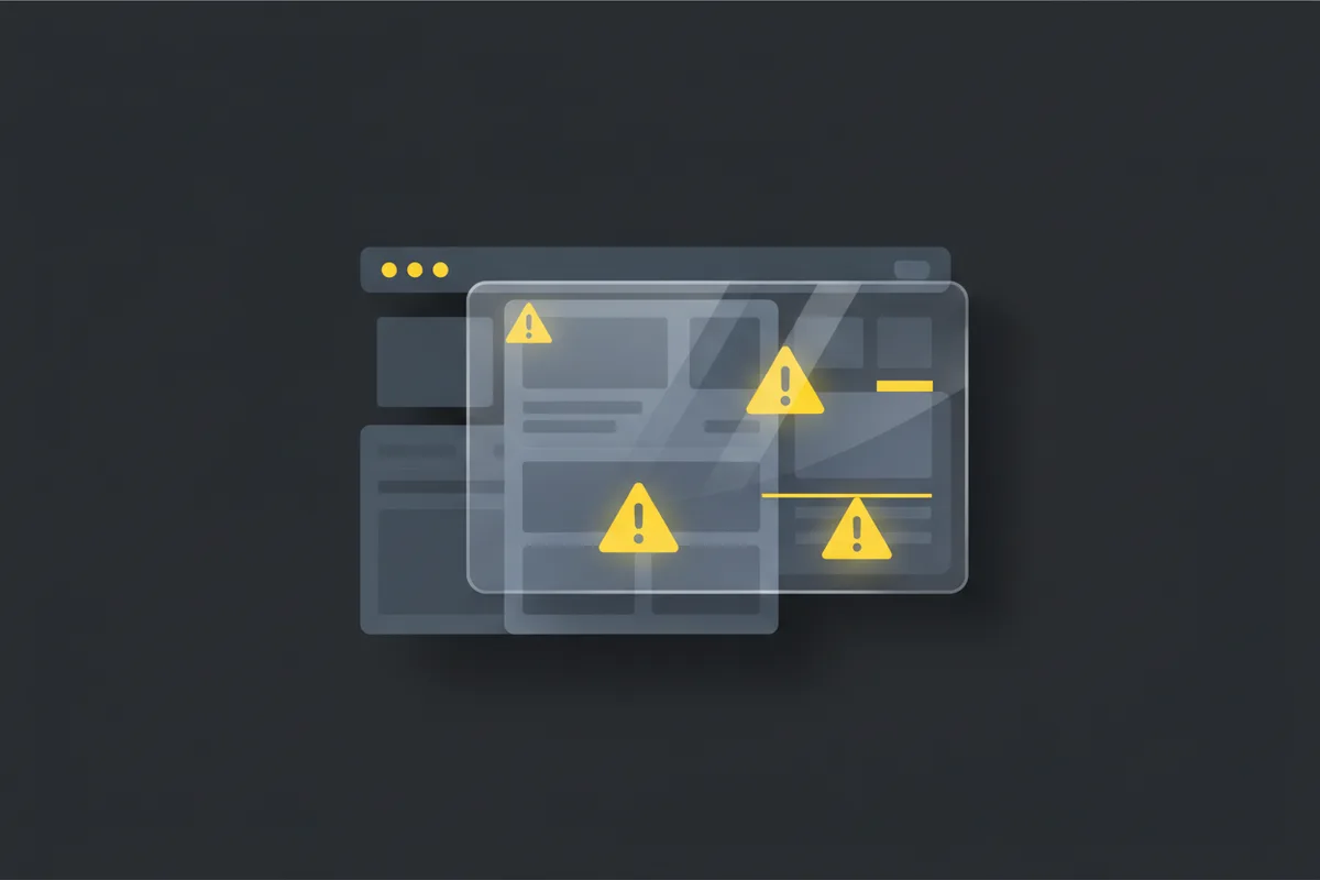 A translucent overlay over a web page, with warning signs still visible underneath