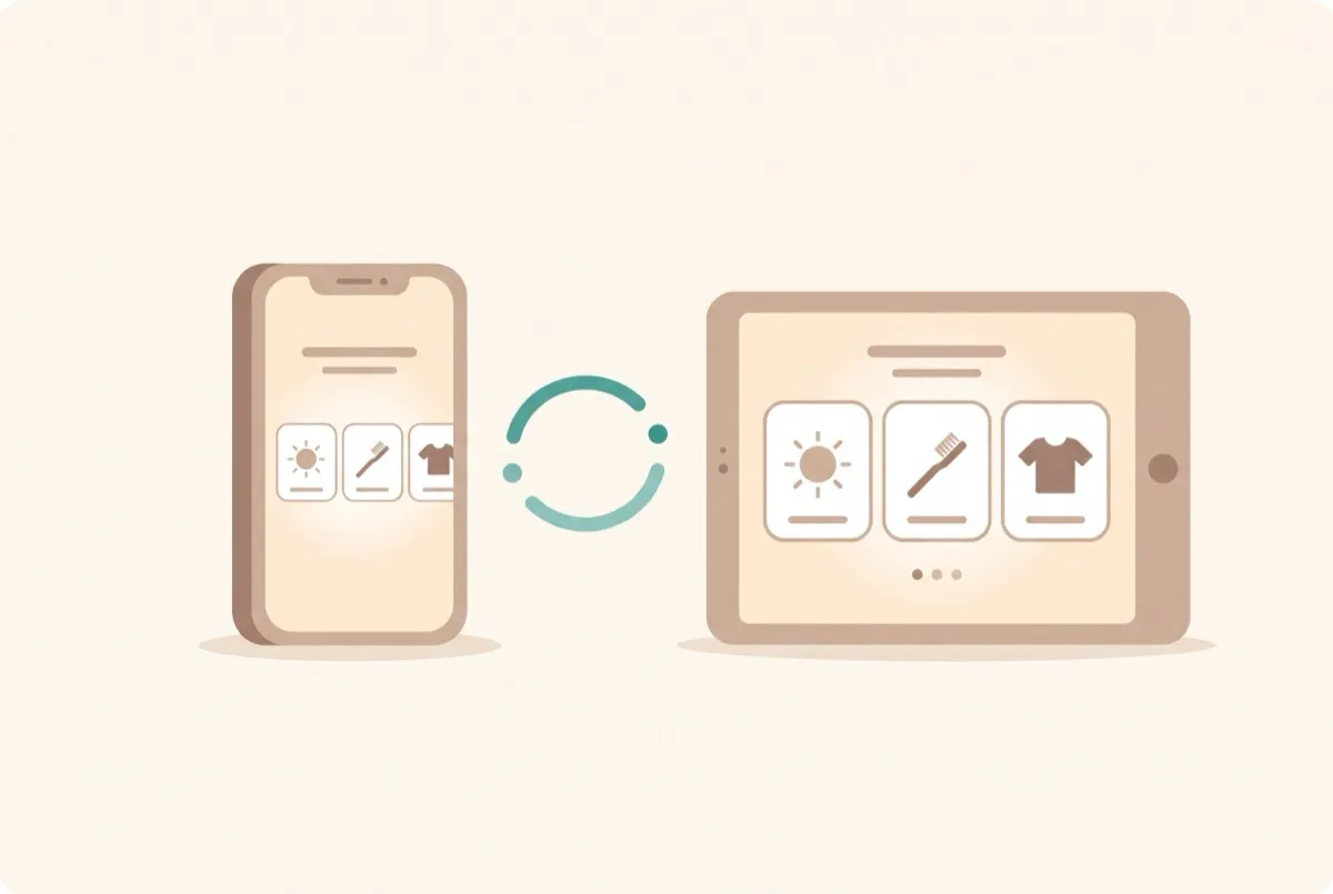 The same routine synced between two caregivers' devices